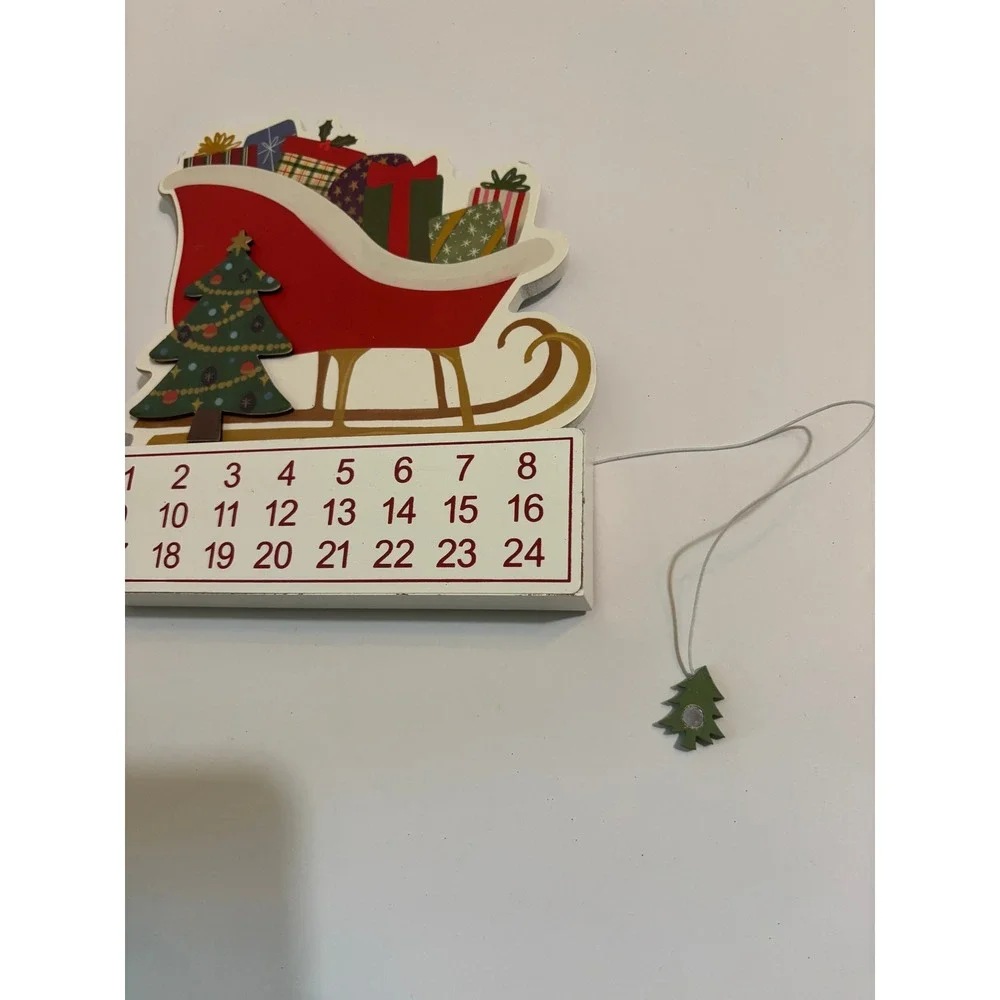 Christmas Wooden Tabletop Decor Set 3pc Sleigh Advent Calendar Ho Ho Ho Joy